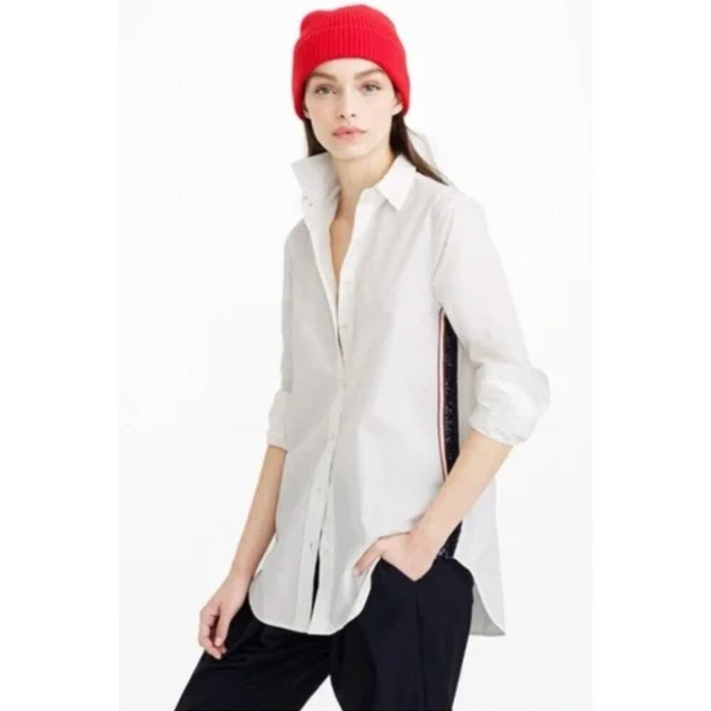 NWOT J. Crew White Button Down With Sequin Side-Stripe Shirt Size 6